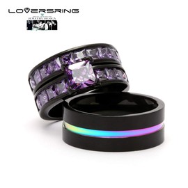 LOVERSRING Couple Ring Bridal Set His Hers Women Black Gold Plated CZ Men Tungsten carbide Wedding Ring Band Set