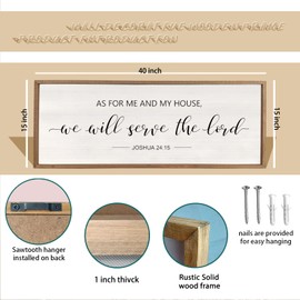 comurdyo As For Me And My House We Will Serve The Lord Wall Decor 40" x 15" Bedroom Above Bed Sign Large Rustic Farmhouse Wood Framed Bible Verse for Religious Scripture Christian Wall Art (Wood)