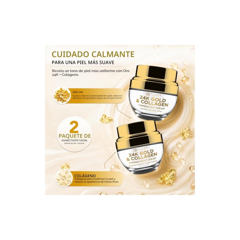 Clear Beauty Set Crema Hidratante Día Noche Oro Quilates Colágeno