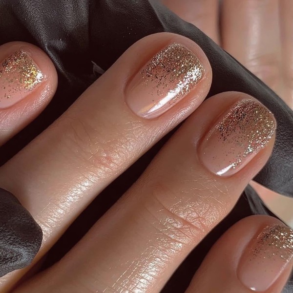 Press On Nails, Gold Foil Glitter Designed in Glue on