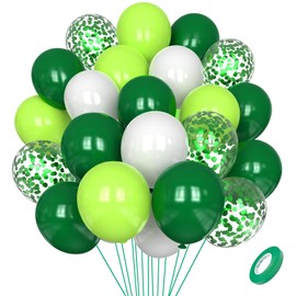 75pcs Green and White Balloons 12Inch Dark Green and White Party Balloons, White and Green Confetti Latex Balloons for Birthday Baby Shower Jungle Safari Decorations