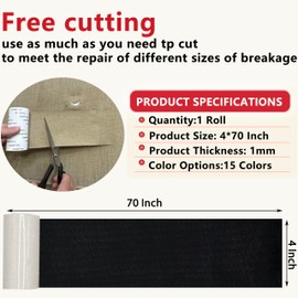 Gheeidau Linen Repair Tape 4x70 Inch Self-Adhesive Couch Patch Repair Fabric Patch for Furniture,Sofas,Cushion,Chairs,Bags,Linen Goods(Black)