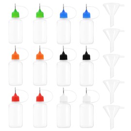 Swpeet 17Pcs 6 Colors Precision Tip Applicator Bottles Kit, 30ml Needle Tip Squeeze Glue Bottles with 5 Mini Funnels, Plastic Dropper Bottles with Multicolor Lid for Painting Quilling Ink DIY Craft