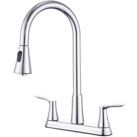 HOMELODY 2 Handles Kitchen Faucet with Pull Down Sprayer for 3 Hole Sink, 8 inch 360° Rotating Spout Centerset Kitchen Sink Faucet with Water Lines Chrome