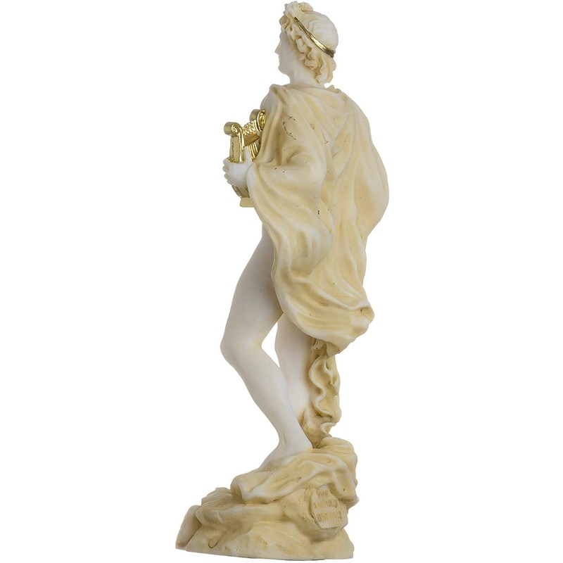Apollo God of Music Poetry Art Gold Tone Alabaster Statue