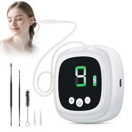 Ear Wax Vacuum Removal Kit, 9 Levels Strong Suction Ear Vacuum Electric Earwax Suction Remover Reusable Ear Cleaning Kit for Adult (White)