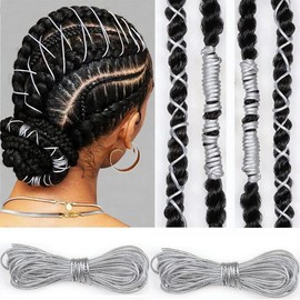 Sliver Dreadlock Braids Hair Accessories, 2 Pieces 5M Braiding Hair Deco Styling Shimmer Stretchable African Braid Braided Elastic Cord Ornament Hanging Decorating Gift Wrapping