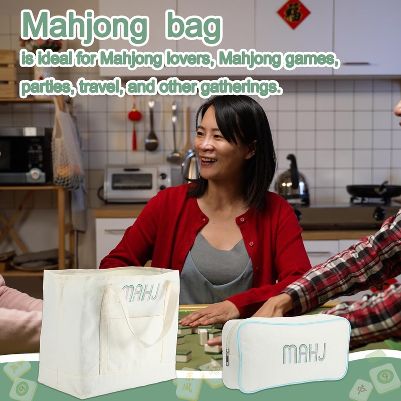 SilTriangle 2 Pcs Embroidered Mahjong Canvas Tote (large & Extra