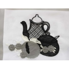 Householdfurnishing Embroidered Kitchen Window Pair Curtains Set Rod Pocket with Attached Valance & Tiebacks (Black White, W 48 x L 54 Inch)