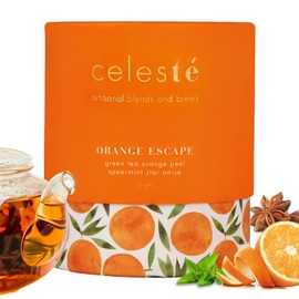 CelesTe, Orange Peel Tea - Premium Blend of Orange Peels, Spearmint, Star Anise | 100% Natural Loose Leaf Green Tea (1.76 oz) (50gm) (25 Cups)