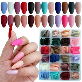 576 piezas de uñas cortas a presión, 24 colores acrílicos, uñas postizas cuadradas cortas, color sólido, cubierta completa, puntas de uñas postizas pa