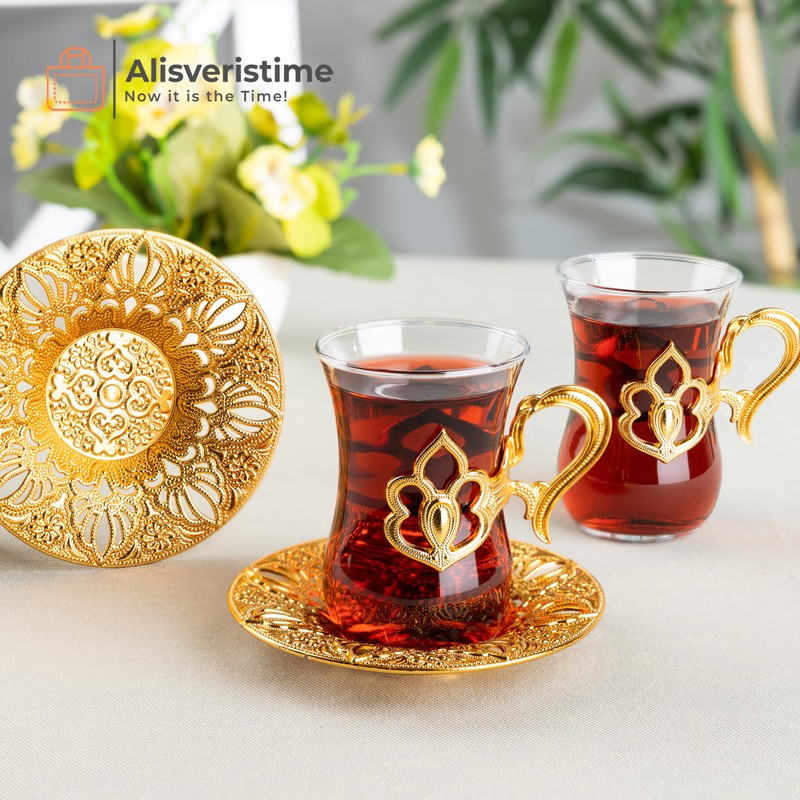 Alisveristime (SET OF 2 Turkish Tea Set with Zamac Holders,