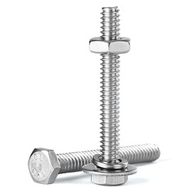 #10-24 x 3/4" Hex Head Bolts Screws, Nuts, Flat and Lock Washers Assortment Kit, 304 Stainless Steel(18-8), Bright Finish, Machine Fully Thread 20Sets