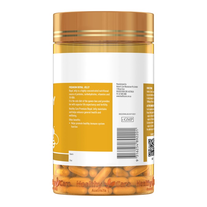 Healthy Care Royal Jelly 1000 365 Capsules Supplements Made in