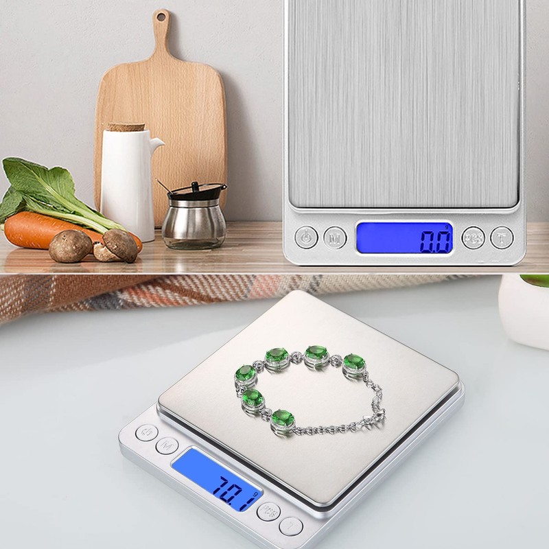 Small Digital Scale,3kg/0.1g,6.6lb,Kitchen Scale,Food Scale,with Blue Backlit LCD Display, 6