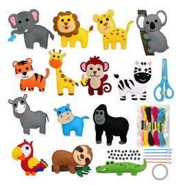SJUNJIE Children's Sewing Kit, 14 Pieces, Felt Animals, Sewing Set, Knitting for Children, DIY Sewing Craft Set, Animal Shapes with Filling Cotton Plastic Needles Thread, Safety Eyes for Beginners