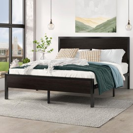 Allewie Full Size Bed Frame with Wood Headboard and Footboard, Heavy-Duty Metal Platform Bed Frame, No Box Spring Needed, Black