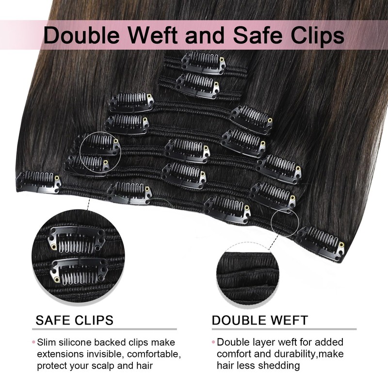 Sweetmet Pro2.0 Remy Clip in Extensions Real Human Hair #1b/4/27