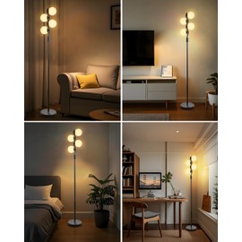 Lightdot Dimmable Globe Floor Lamp, Black Standing Lamps with 4pcs 3000K G9 Bulbs Soft Warm White Eye Care, Mid Century Floor Lamp for Living Room/Bedroom