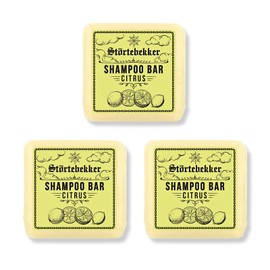 Störtebekker® Premium Solid Shampoo Citrus (x3) - Handmade Vegan Shampoo for Men & Women - Scented Shower Care for Skin and Hair - Solid Moisturising Shampoo - Shampoo Bar