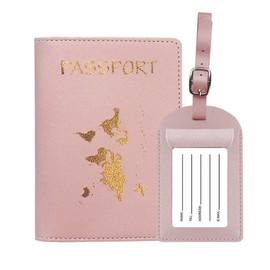 Suitcase Tag and Passport Cover Set, 1 Passport Cover + 1 Suitcase Tag, Passport Cover, Pink Passport Cover with Address Label for Credit Cards, ID, Passport Luggage, Suitcase Bag, rose, Deluxe