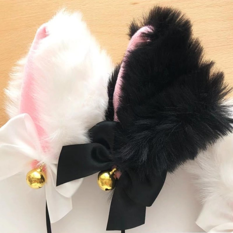 [MMOWQEA] 猫耳 カチューシャ コスプレ かわいい リボン 鈴付き ふわふわ ハロウィン 仮装小物