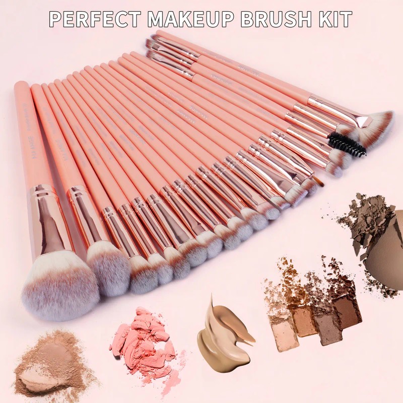 Brochas De Maquillaje Kit 20 Pcs Para Maquillaje Profesional Rosa