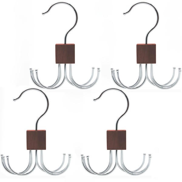 LMSAWK 4 Pieces 360 Degree Rotating Metal Belt Holder, Wooden