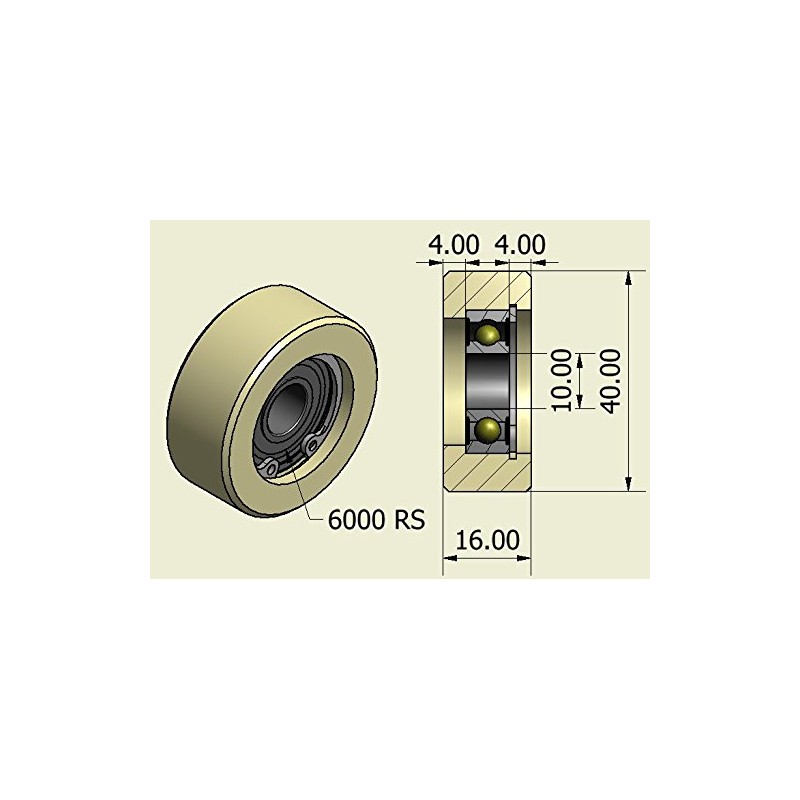 4 Pieces Nylon Polyamide Rollers 40 mm diameter 16 mm