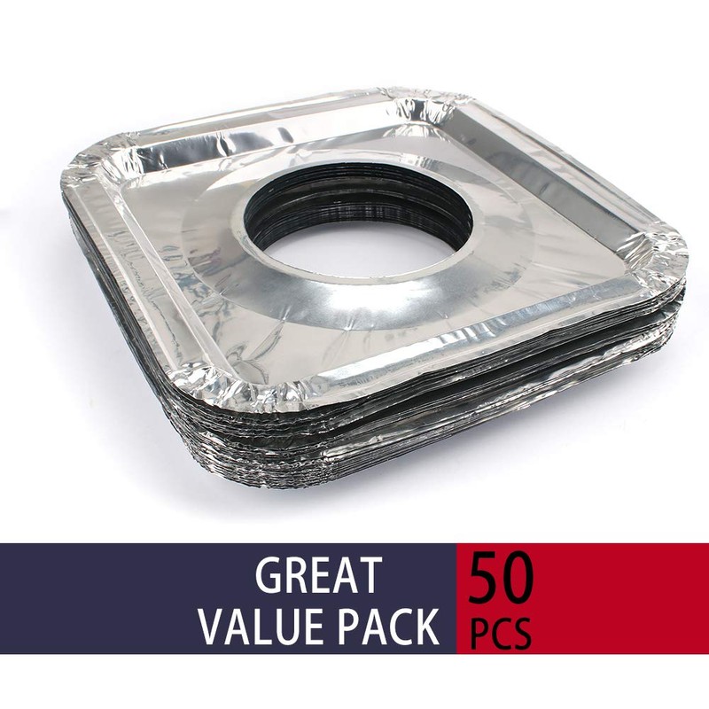 COCIDE 50 Pack Gas Burner Liners Aluminum Foil Square Stove