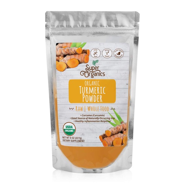 Super Organics Turmeric Root Powder | Good Source of Iron | Organic Superfood Powder | Raw Superfoods | Whole Food Supplement – Vegan, Gluten-Free & Non-GMO, 8 oz