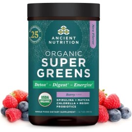 Ancient Nutrition Organic Super Greens Berry Detox Digest Energize 6.7 oz