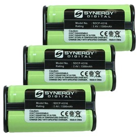 Synergy Digital Cordless Phone Batteries, Compatible with Panasonic HHRP546A, HHR-P546, HHR-P546A, Type 23, 2400, 2403, 80-5216-00-00, PC915 Cordless Phone Batteries (Ni-MH, 2.4V, 1500 mAh), Set of 3