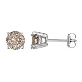 1/10 CT to 1CT Round Cut Champagne Diamond Stud Earrings 14k White (0.15) (0.10)