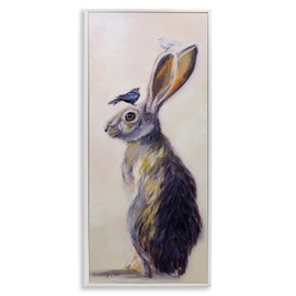 Stupell Industries Minimal Woodland Rabbit with Perched Birds Painting, Design by Karen Weber Fine White Framed Wall Art, 10x24