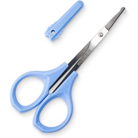 Tijeras para cejas, tijeras pequeñas para corte y aseo facial, nariz, ceja, bigote y barba, borde de seguridad, gorra corta azul