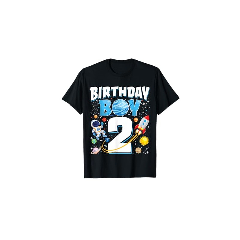 Boys 2nd Birthday Astronaut Space Planets Two Years old T-Shirt