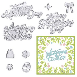 ALIBBON Happy St. Patrick's Day Die Cuts for Card Making, Happy Easter Cutting Dies Metal Template Molds, Happy Mother's Day Dies for Crafting DIY Photo Album Paper Embossing Scrapbooking Supplies
