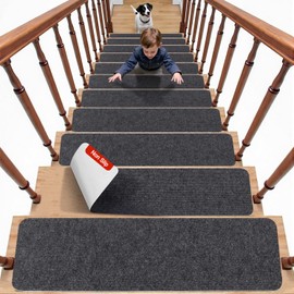Aucuda Stair Treads Non Slip for Wooden Steps, 8" X 30" (15 in Pack)Stair Runner for Kids, Elders and Dogs, Self Adhesive Stair Carpet with Reusable Peel and Stick Anti Slip Tape, Indoor Staircase Rug