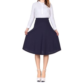 Elección del Dani Stretch cintura alta A-Line Flared largo Midi Falda, Marino, Mediano