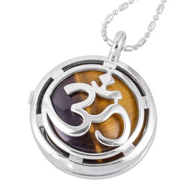 Nupuyai Tiger's Eye Crown Chakra Stone Pendant Necklace for Women Men, Natural Energy Healing Crystal Wrapped Stone Pendant with Chain