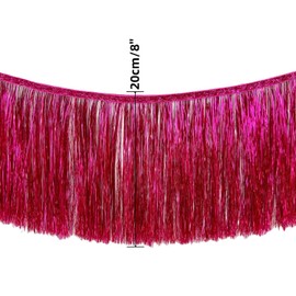 10 yardas de 8 pulgadas de ancho con flecos metálicos de oropel con flecos, adornos de oropel para disfraz de danza latina, accesorios de ropa, adornos de flecos de encaje con borla brillante (rosa
