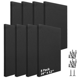 Art3dwallpanels 8 PCS Acoustic Panels, 24''x12'' Fabric Soundproof Wall Panels, Easy-Hook Mounting Sound Absorbing Panels for Studios, Office, Home Theater,Black