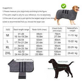 Dog Bathrobe, Microfibre Bathrobe for Large Dogs with Velcro Fastening and Adjustable Shrink Band, Quick Drying, Absorbent, for Medium Large Dogs, L