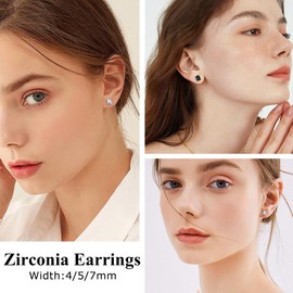 Bestyle Earrings for Women 925 Sterling Silver Surgical Steel Stud Earrings, Pear-Shaped, Rectangular, Square Cubic Zirconia, White, Rose Gold, Black, Sterling Silver