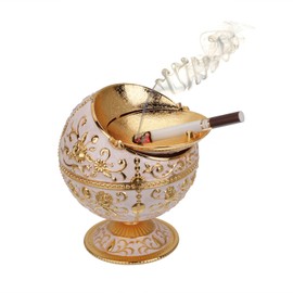 LAUYOO Cenicero a prueba de viento con tapa para cigarrillos de metal portátil, eliminador de olores para interiores y exteriores, estampado a mano, patrón de rosa con brillante, regalo de lujo para