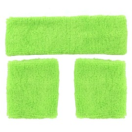 Neon Green Sweatbands Set 80s Headband and 2 Bracelets Green Party Carnival