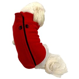 Cara Mia Dogwear Dog Fleece Zip Back Harness Vest Jumper Sweater Coat for SMALL BREED Dogs (Small, Red)