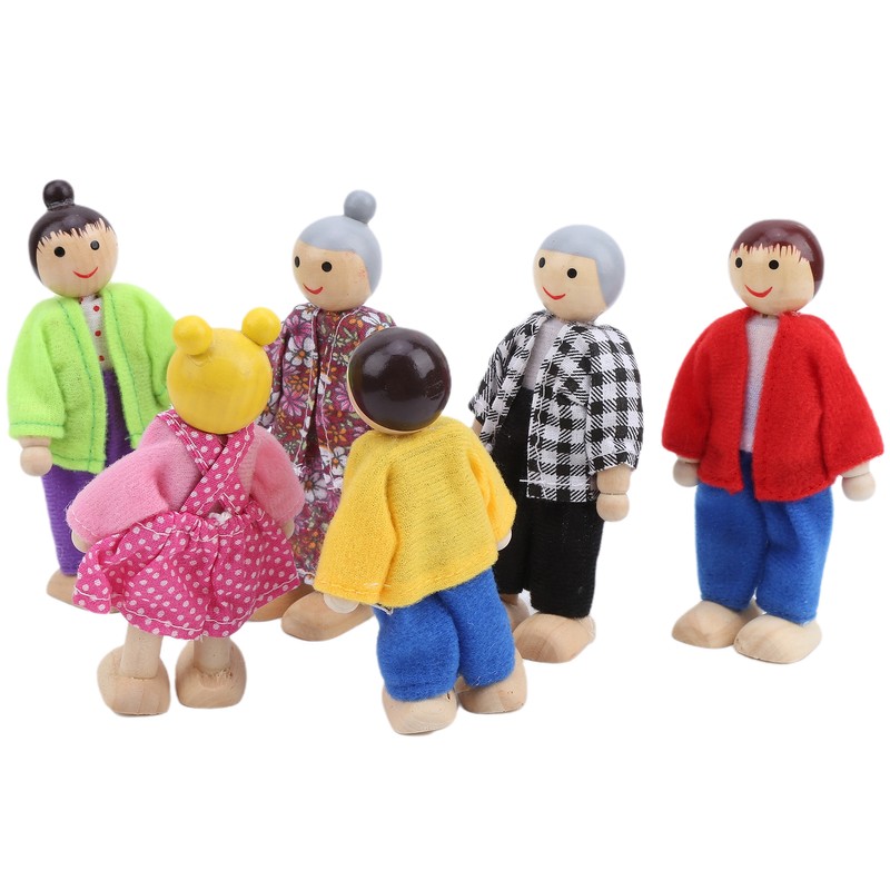 Family Doll Figures Pine Miniature People Toy Set Ornament Educational