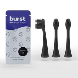 BURST Pro Sonic Toothbrush Heads - Genuine BURST Pro Electric Toothbrush Replacement Heads - Soft Bristles for Deep Clean, Stain & Plaque Removal - 3-Pack (Black)